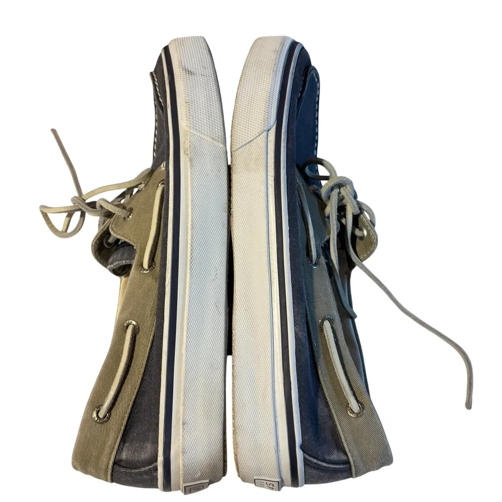 Sperry Top-Sider Bahama Boat Shoes Mens 10.5M Navy Olive Green Canvas Sneaker